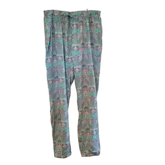 BLACK Butterfly Women's Turquoise/Pink Drawstring Pajama Lounge Pants NEW - Picture 1 of 10